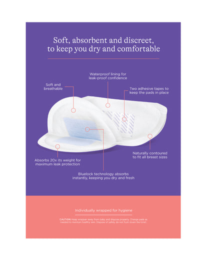 Lansinoh Disposable Nursing Breast Pads-Bluelock Technology for Instant Absorption-Naturally Contoured Design-Pack of 60