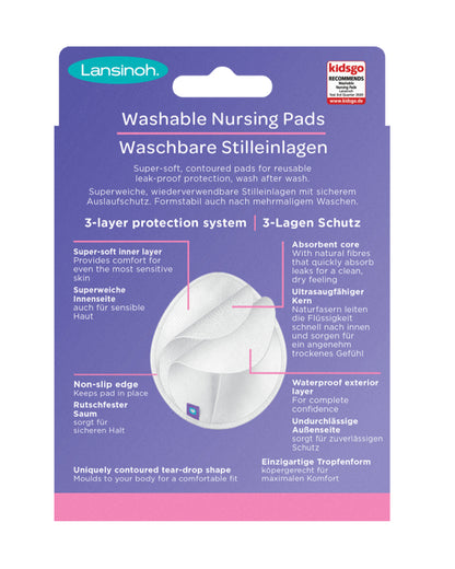 Lansinoh Washable Nursing Breast Pads With Wash Bag-Reusable Breast Pad With 3 Layer Protection-For Breastfeeding Mom-Pack of 4
