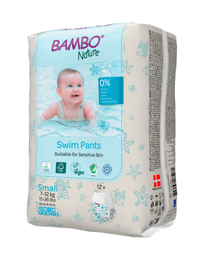 Bambo Nature Disposable Swim Diaper Pants-Small (7-12 Kg)-OEKO TEX Standard Certified-With Double Leak Barriers