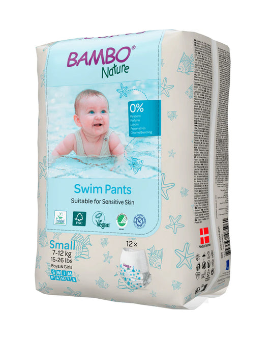 Bambo Nature Disposable Swim Diaper Pants-Small (7-12 Kg)-OEKO TEX Standard Certified-With Double Leak Barriers