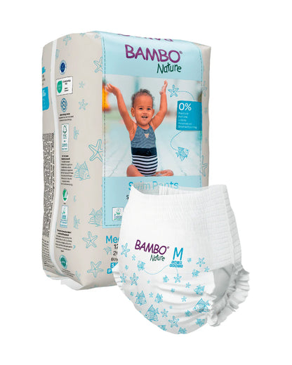 Bambo Nature Disposable Swim Diaper Pants-Medium (12 Kg+)-OEKO TEX Standard Certified-With Double Leak Barriers
