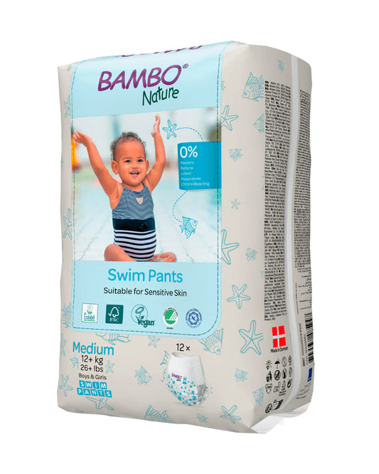 Bambo Nature Disposable Swim Diaper Pants-Medium (12 Kg+)-OEKO TEX Standard Certified-With Double Leak Barriers