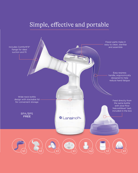 Lansinoh Manual Breast Pump With Dual Suction Mode-BPA Free-Convenient & Portable