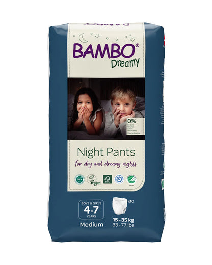 Bambo Nature Dreamy Night Pants-Medium (15-35 Kg)-Skin Friendly & Ultra Absorbent-Ultra Flexible Waistband-For 4 to 7Y
