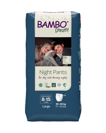 Bambo Nature Dreamy Night Pants-Large (35-50 Kg)-Skin Friendly & Ultra Absorbent-Ultra Flexible Waistband-For 8 to 15Y