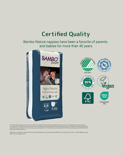 Bambo Nature Dreamy Night Pants-Large (35-50 Kg)-Skin Friendly & Ultra Absorbent-Ultra Flexible Waistband-For 8 to 15Y