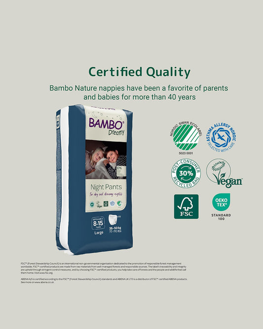 Bambo Nature Dreamy Night Pants-Large (35-50 Kg)-Skin Friendly & Ultra Absorbent-Ultra Flexible Waistband-For 8 to 15Y