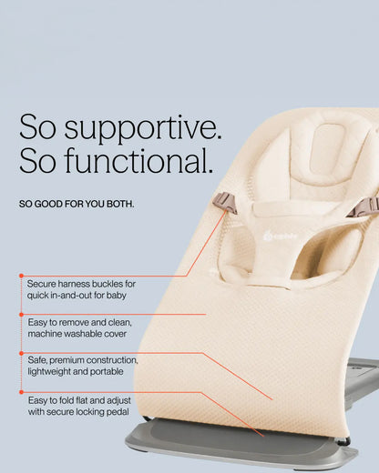 Ergobaby 3 in 1 Evolve Mesh Baby Bouncer-Folds Flat For Easy Transport & Storage-Head To Hip Support-Helps Prevent Flat Head Syndrome-For 0 to 2Y (2 to 13Kg)-Sage Green