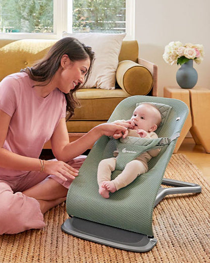 Ergobaby 3 in 1 Evolve Mesh Baby Bouncer-Folds Flat For Easy Transport & Storage-Head To Hip Support-Helps Prevent Flat Head Syndrome-For 0 to 2Y (2 to 13Kg)-Sage Green