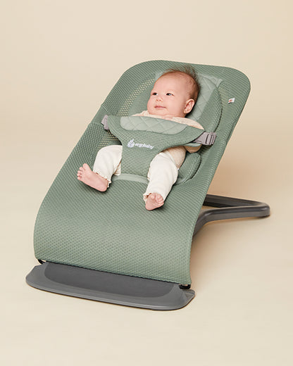 Ergobaby 3 in 1 Evolve Mesh Baby Bouncer-Folds Flat For Easy Transport & Storage-Head To Hip Support-Helps Prevent Flat Head Syndrome-For 0 to 2Y (2 to 13Kg)-Sage Green