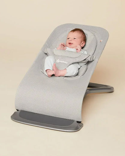 Ergobaby 3 in 1 Evolve Mesh Baby Bouncer-Folds Flat For Easy Transport & Storage-Head To Hip Support-Helps Prevent Flat Head Syndrome-For 0 to 2Y (2 to 13Kg)-Light Grey