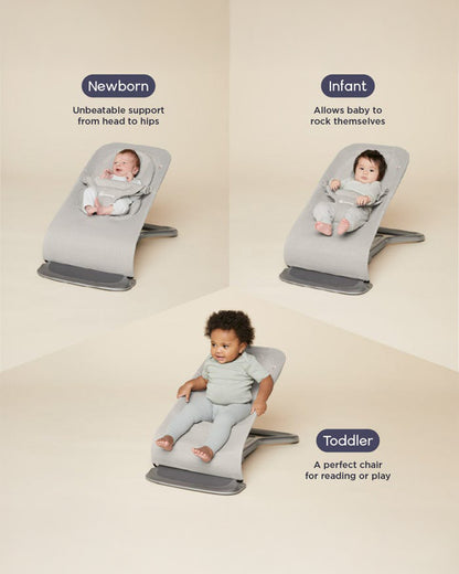 Ergobaby 3 in 1 Evolve Mesh Baby Bouncer-Folds Flat For Easy Transport & Storage-Head To Hip Support-Helps Prevent Flat Head Syndrome-For 0 to 2Y (2 to 13Kg)-Light Grey