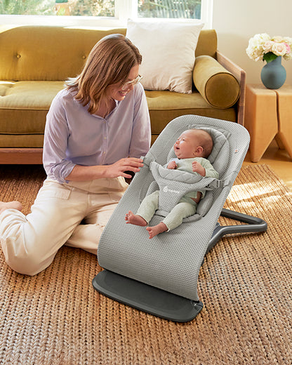 Ergobaby 3 in 1 Evolve Mesh Baby Bouncer-Folds Flat For Easy Transport & Storage-Head To Hip Support-Helps Prevent Flat Head Syndrome-For 0 to 2Y (2 to 13Kg)-Light Grey