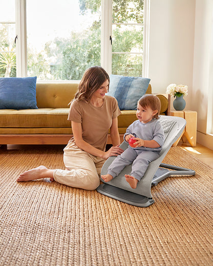 Ergobaby 3 in 1 Evolve Mesh Baby Bouncer-Folds Flat For Easy Transport & Storage-Head To Hip Support-Helps Prevent Flat Head Syndrome-For 0 to 2Y (2 to 13Kg)-Light Grey