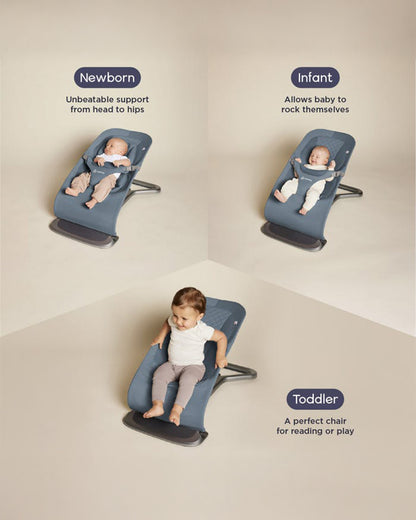 Ergobaby 3 in 1 Evolve Baby Bouncer-Folds Flat For Easy Transport & Storage-Head To Hip Support-Helps Prevent Flat Head Syndrome-For 0 to 2Y (2 to 13Kg)-Oxford Blue