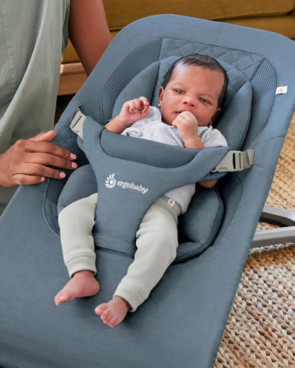 Ergobaby 3 in 1 Evolve Baby Bouncer-Folds Flat For Easy Transport & Storage-Head To Hip Support-Helps Prevent Flat Head Syndrome-For 0 to 2Y (2 to 13Kg)-Oxford Blue