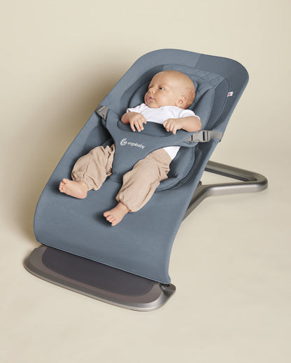 Ergobaby 3 in 1 Evolve Baby Bouncer-Folds Flat For Easy Transport & Storage-Head To Hip Support-Helps Prevent Flat Head Syndrome-For 0 to 2Y (2 to 13Kg)-Oxford Blue