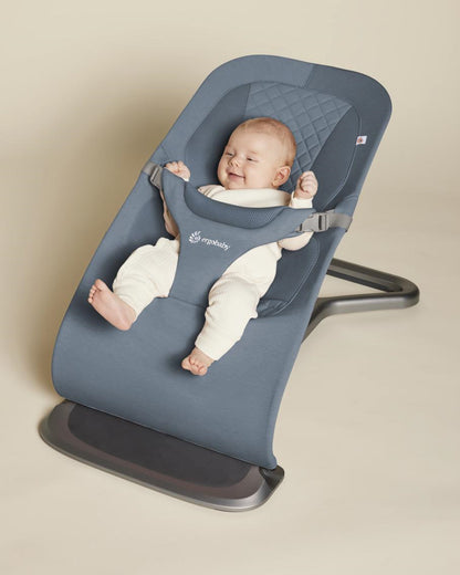 Ergobaby 3 in 1 Evolve Baby Bouncer-Folds Flat For Easy Transport & Storage-Head To Hip Support-Helps Prevent Flat Head Syndrome-For 0 to 2Y (2 to 13Kg)-Oxford Blue
