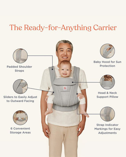 Ergobaby Omni Deluxe Mesh Baby Carrier-With 4 Carry Positions-SoftFlex Mesh For Easy Airflow-6 Storage Pockets-Adjustable Head Support-Breastfeeding Friendly-For 0 to 4Y (3.2 to 20 Kg)-Midnight Blue