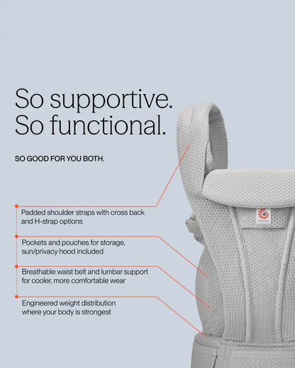Ergobaby Omni Deluxe Mesh Baby Carrier-With 4 Carry Positions-SoftFlex Mesh For Easy Airflow-6 Storage Pockets-Adjustable Head Support-Breastfeeding Friendly-For 0 to 4Y (3.2 to 20 Kg)-Pearl Grey