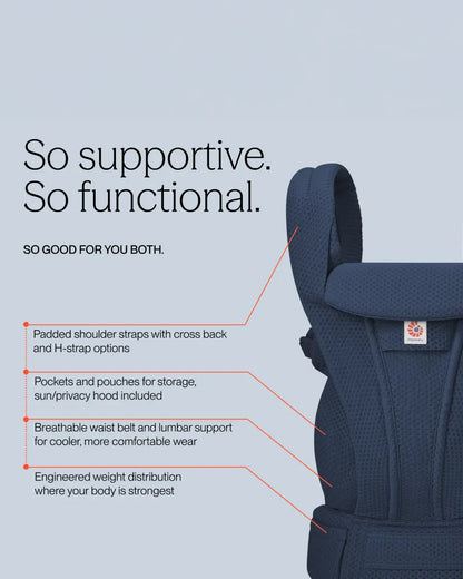 Ergobaby Omni Deluxe Mesh Baby Carrier-With 4 Carry Positions-SoftFlex Mesh For Easy Airflow-6 Storage Pockets-Adjustable Head Support-Breastfeeding Friendly-For 0 to 4Y (3.2 to 20 Kg)-Midnight Blue