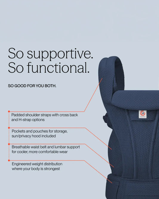 Ergobaby Omni Deluxe Mesh Baby Carrier-With 4 Carry Positions-SoftFlex Mesh For Easy Airflow-6 Storage Pockets-Adjustable Head Support-Breastfeeding Friendly-For 0 to 4Y (3.2 to 20 Kg)-Midnight Blue
