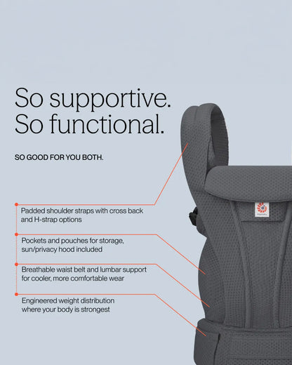 Ergobaby Omni Deluxe Mesh Baby Carrier-With 4 Carry Positions-SoftFlex Mesh For Easy Airflow-6 Storage Pockets-Adjustable Head Support-Breastfeeding Friendly-For 0 to 4Y (3.2 to 20 Kg)-Graphite Grey