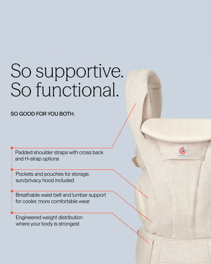 Ergobaby Omni Deluxe Linen Baby Carrier-With 4 Carry Positions-SoftFlex Mesh For Easy Airflow-6 Storage Pockets-Adjustable Head Support-Breastfeeding Friendly-For 0 to 4Y (3.2 to 20 Kg)-Natural Linen