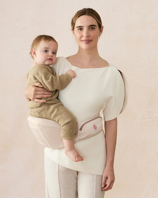 Ergobaby Lift Hip Seat Baby Carrier-With 4 Carrying Positions-Hip Healthy Certified-2 Storage Pockets-Anti Slip Grip & Angled Base-Padded Waistband to Ease Back Pain-For 6M+ to 4Y (Upto 20 Kg)-Natural Beige