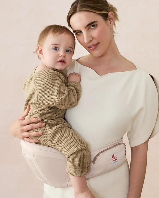 Ergobaby Lift Hip Seat Baby Carrier-With 4 Carrying Positions-Hip Healthy Certified-2 Storage Pockets-Anti Slip Grip & Angled Base-Padded Waistband to Ease Back Pain-For 6M+ to 4Y (Upto 20 Kg)-Natural Beige
