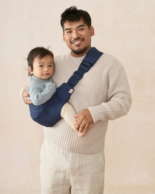 Ergobaby Upsie Sling Baby Carrier-With 2 Carry Positions-Ergonomic M Shape Seat-Folds Compactly-Front Storage-Adjustable & Thick Padding For Comfortable Carry-For 6M to 4Y (Upto 20 Kg)-Midnight Blue