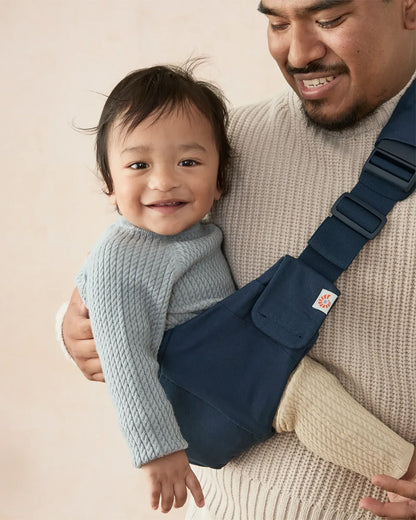 Ergobaby Upsie Sling Baby Carrier-With 2 Carry Positions-Ergonomic M Shape Seat-Folds Compactly-Front Storage-Adjustable & Thick Padding For Comfortable Carry-For 6M to 4Y (Upto 20 Kg)-Midnight Blue