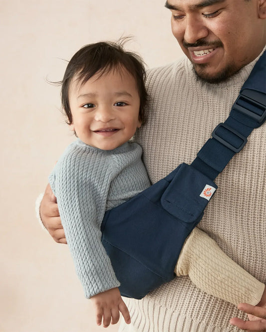 Ergobaby Upsie Sling Baby Carrier-With 2 Carry Positions-Ergonomic M Shape Seat-Folds Compactly-Front Storage-Adjustable & Thick Padding For Comfortable Carry-For 6M to 4Y (Upto 20 Kg)-Midnight Blue