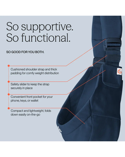 Ergobaby Upsie Sling Baby Carrier-With 2 Carry Positions-Ergonomic M Shape Seat-Folds Compactly-Front Storage-Adjustable & Thick Padding For Comfortable Carry-For 6M to 4Y (Upto 20 Kg)-Midnight Blue