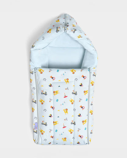 Mi Arcus Petite Vacay Baby Carrier Nest-With Hood Zip-Lightweight and Portable Baby Nest-Light Blue-For Infants