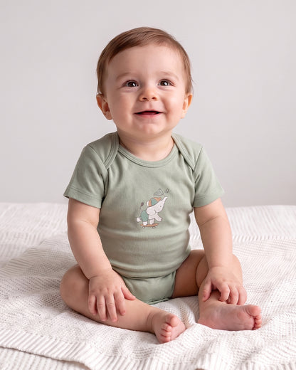 Twingle 100% Organic Cotton Bodysuit-Envelope Neck for Easy Dressing-Nickel Free Snaps-Short Sleeves-Solid-Sage Green-For Infants