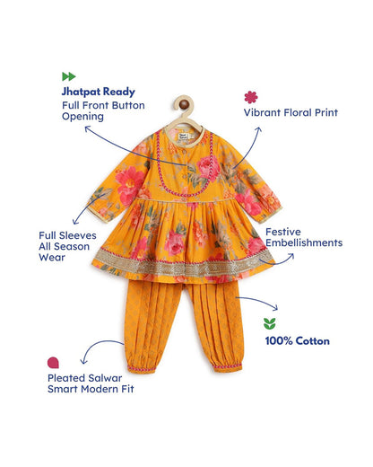 Tiber Taber Yellow Angrakha Set-Garden Bloom-Cotton-For Infants