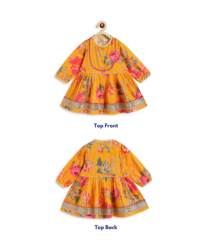 Tiber Taber Yellow Angrakha Set-Garden Bloom-Cotton-For Infants