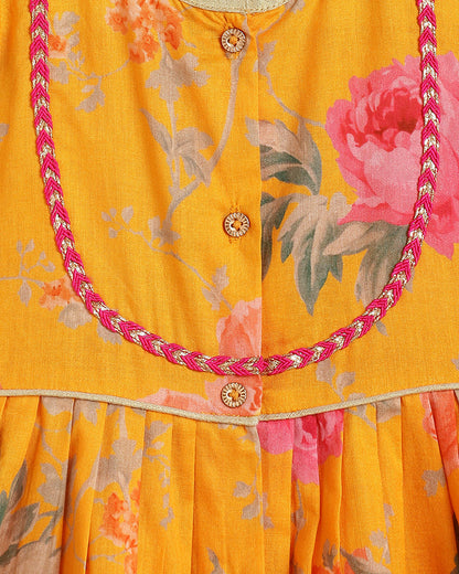 Tiber Taber Yellow Angrakha Set-Garden Bloom-Cotton-For Infants