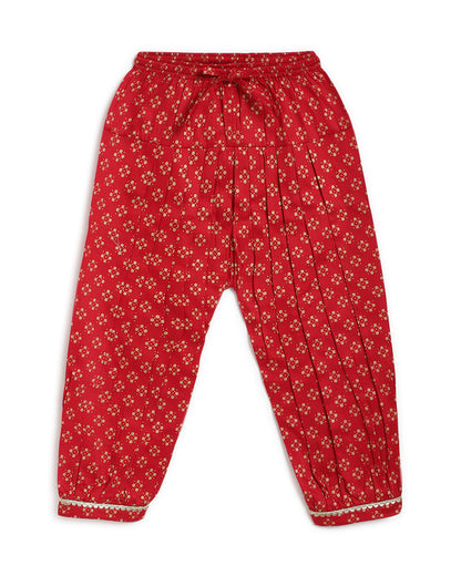 Tiber Taber Red Angrakha Set-Devi Durga-Cotton-For Infants