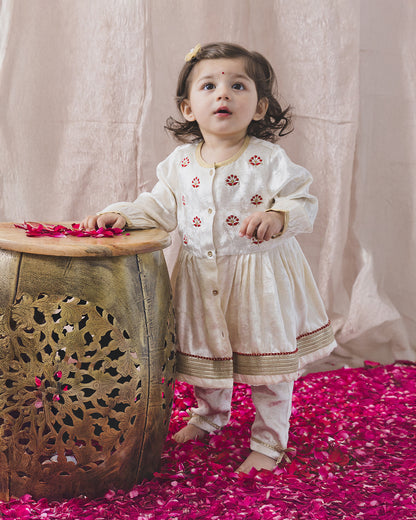 Tiber Taber Cream Angrakha Set-Pearl Princess-Velvet-For Infants