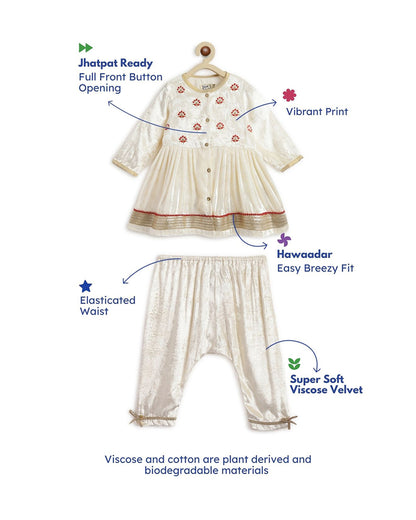 Tiber Taber Cream Angrakha Set-Pearl Princess-Velvet-For Infants