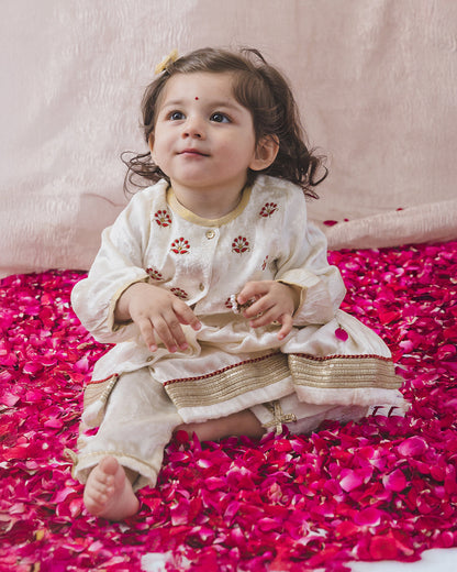 Tiber Taber Cream Angrakha Set-Pearl Princess-Velvet-For Infants