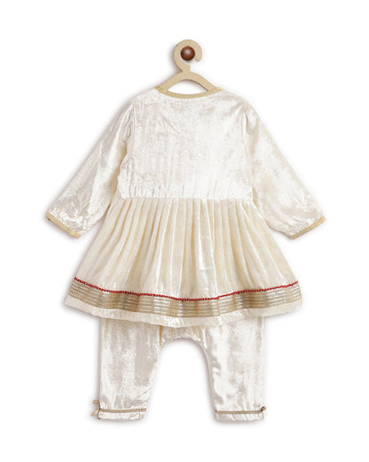 Tiber Taber Cream Angrakha Set-Pearl Princess-Velvet-For Infants