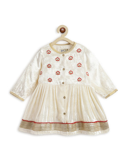 Tiber Taber Cream Angrakha Set-Pearl Princess-Velvet-For Infants
