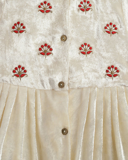 Tiber Taber Cream Angrakha Set-Pearl Princess-Velvet-For Infants