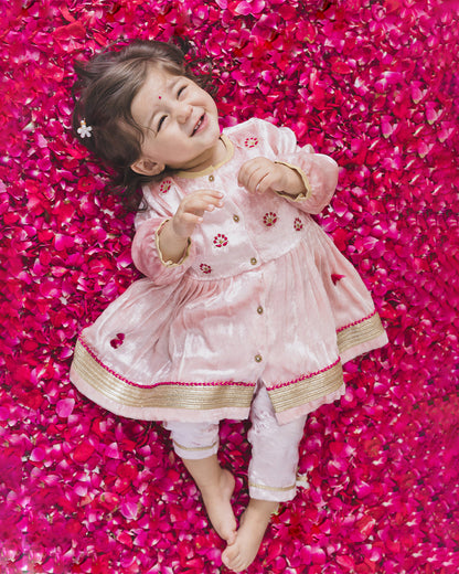 Tiber Taber Peach Angrakha Set-Royal Rose-Velvet-For Infants