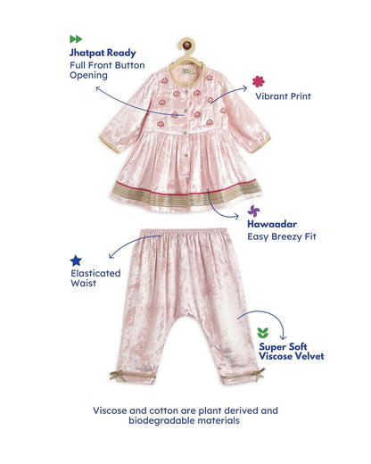 Tiber Taber Peach Angrakha Set-Royal Rose-Velvet-For Infants
