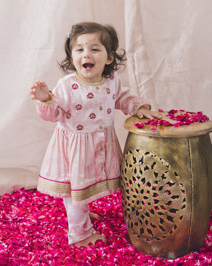 Tiber Taber Peach Angrakha Set-Royal Rose-Velvet-For Infants