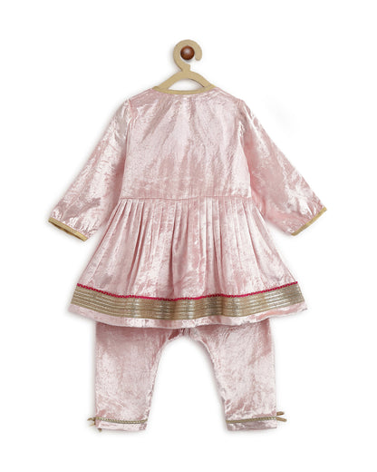 Tiber Taber Peach Angrakha Set-Royal Rose-Velvet-For Infants